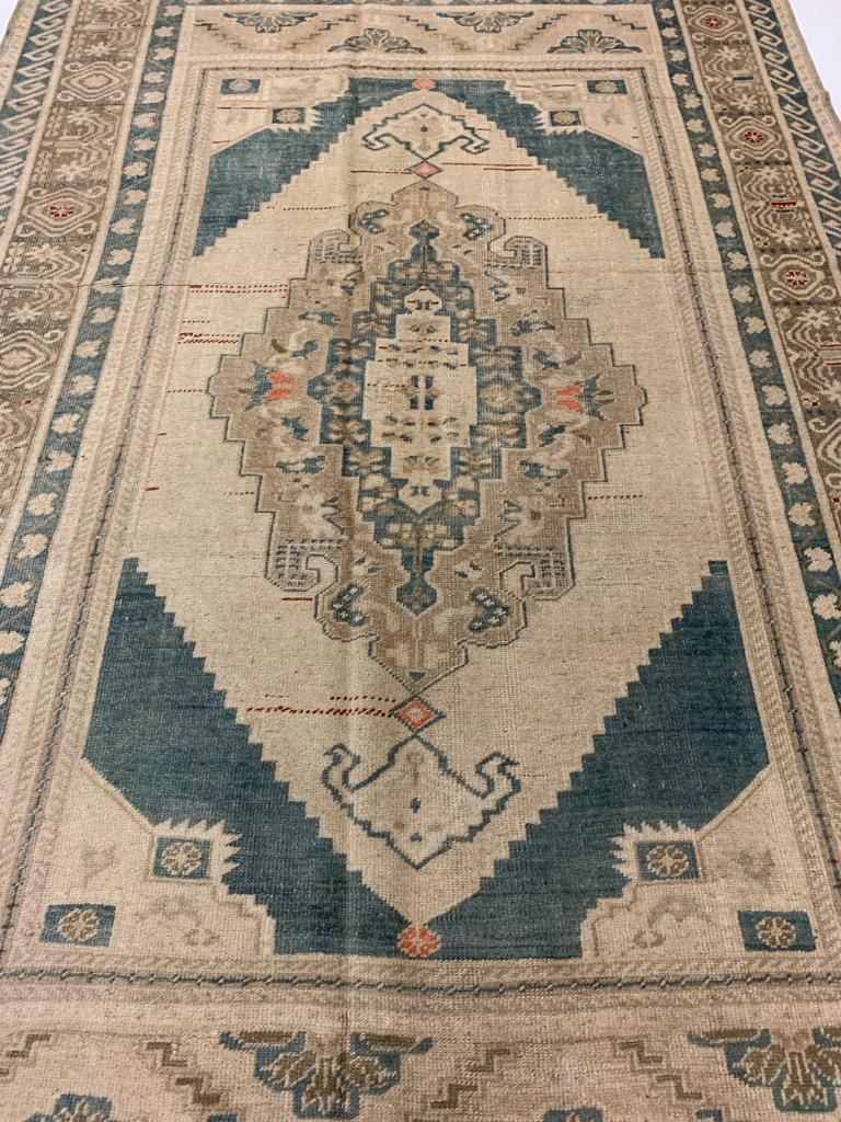 6x11 Peach and Blue Turkish Tribal Rug