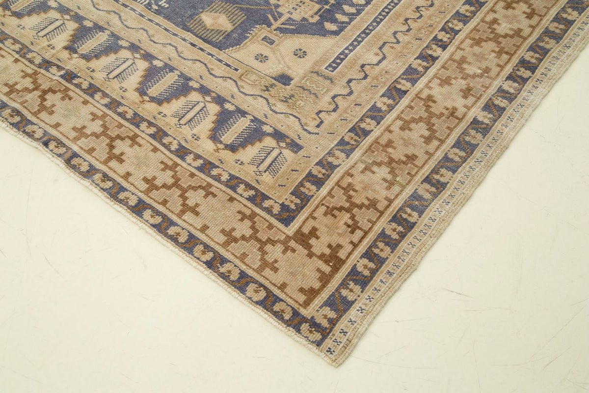 6x10 Blue and Ivory Turkish Tribal Rug
