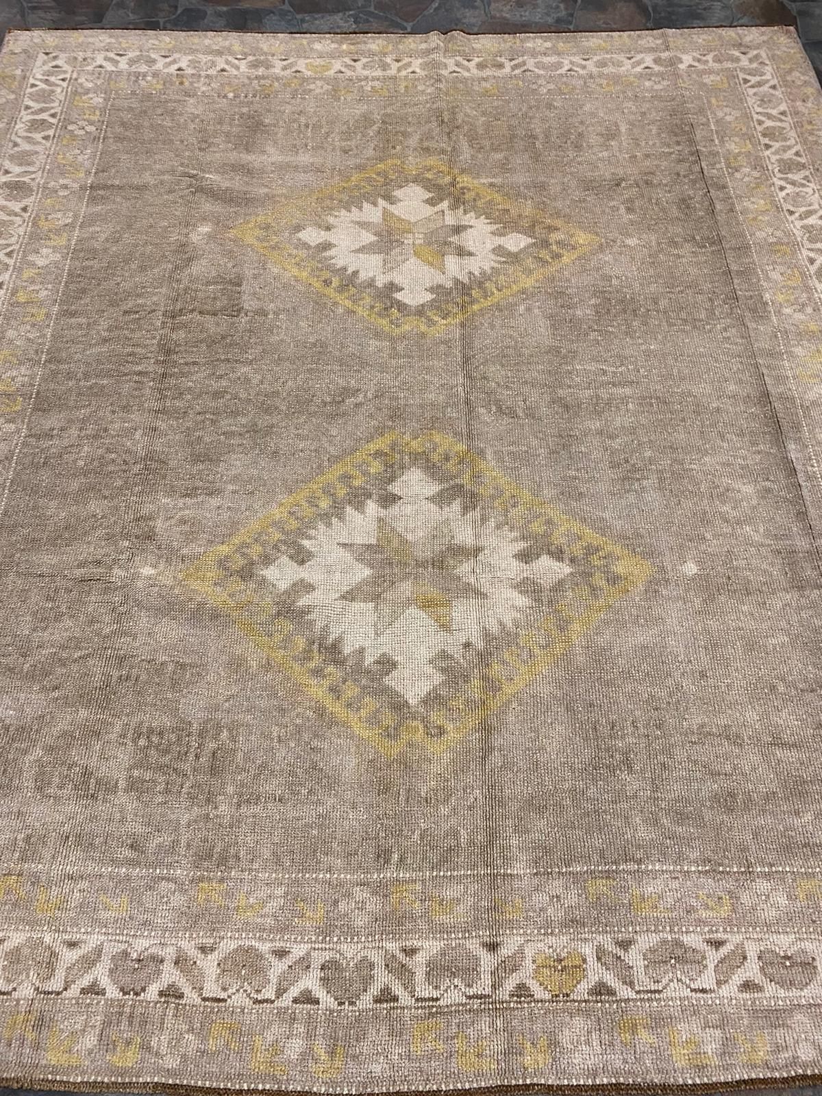7x7 Beige and Gold Turkish Tribal Rug