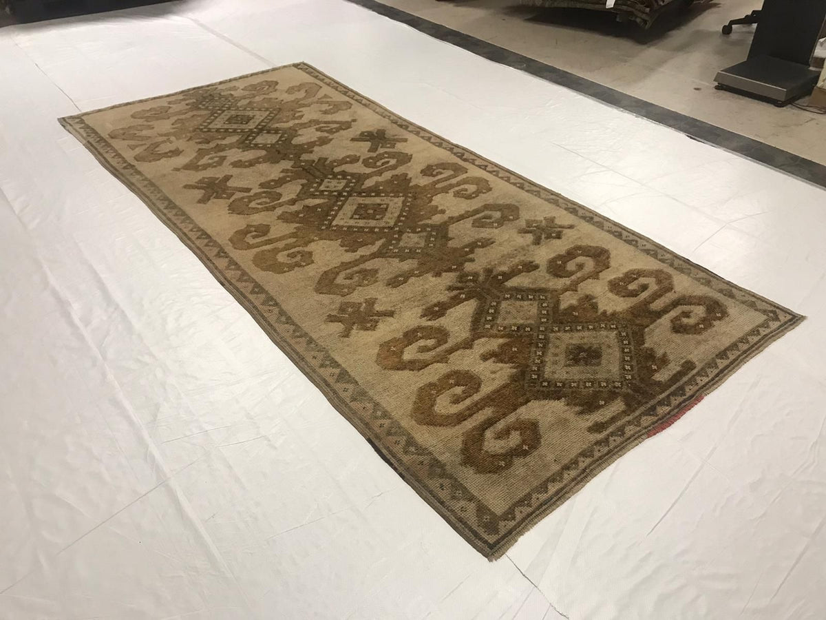 5x11 Beige and Brown Turkish Tribal Runner