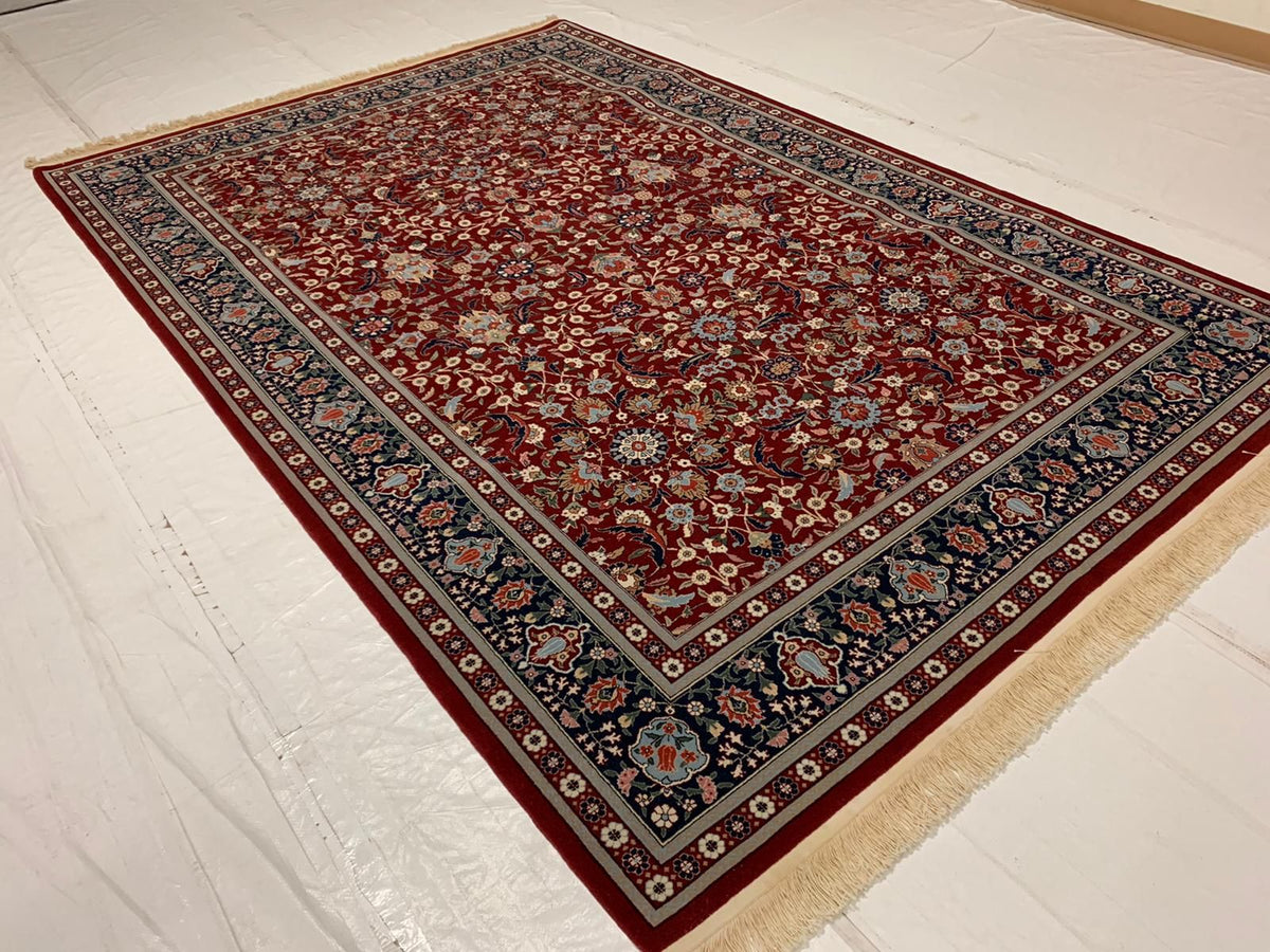 7x10 Red and Navy Turkish Silk Rug