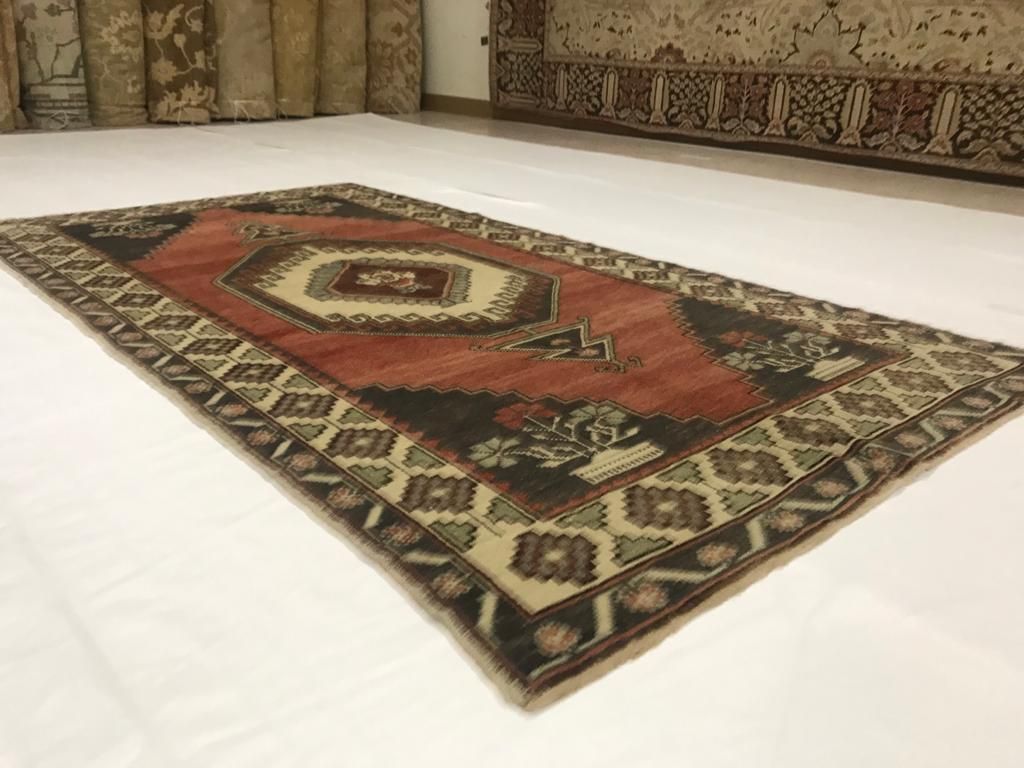 4x8 Red and Ivory Turkish Tribal Rug