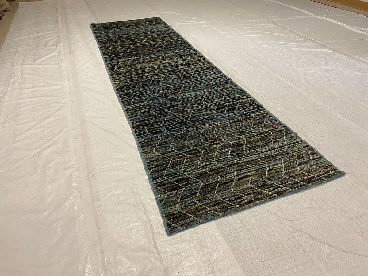 3x10 Blue and Brown Modern Contemporary Runner
