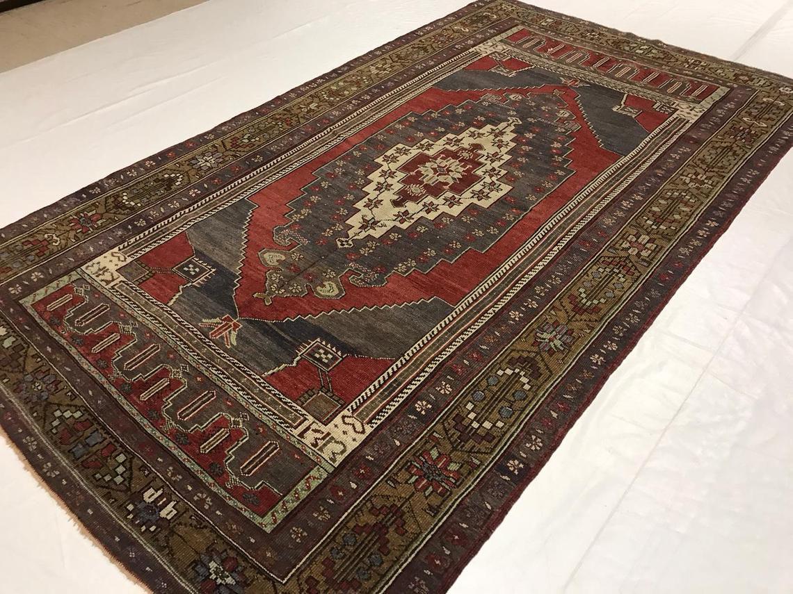 6x10 Purple and Green Turkish Tribal Rug