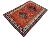 Vintage Handmade 4x6 Red and Navy Anatolian Caucasian Tribal Distressed Area Rug