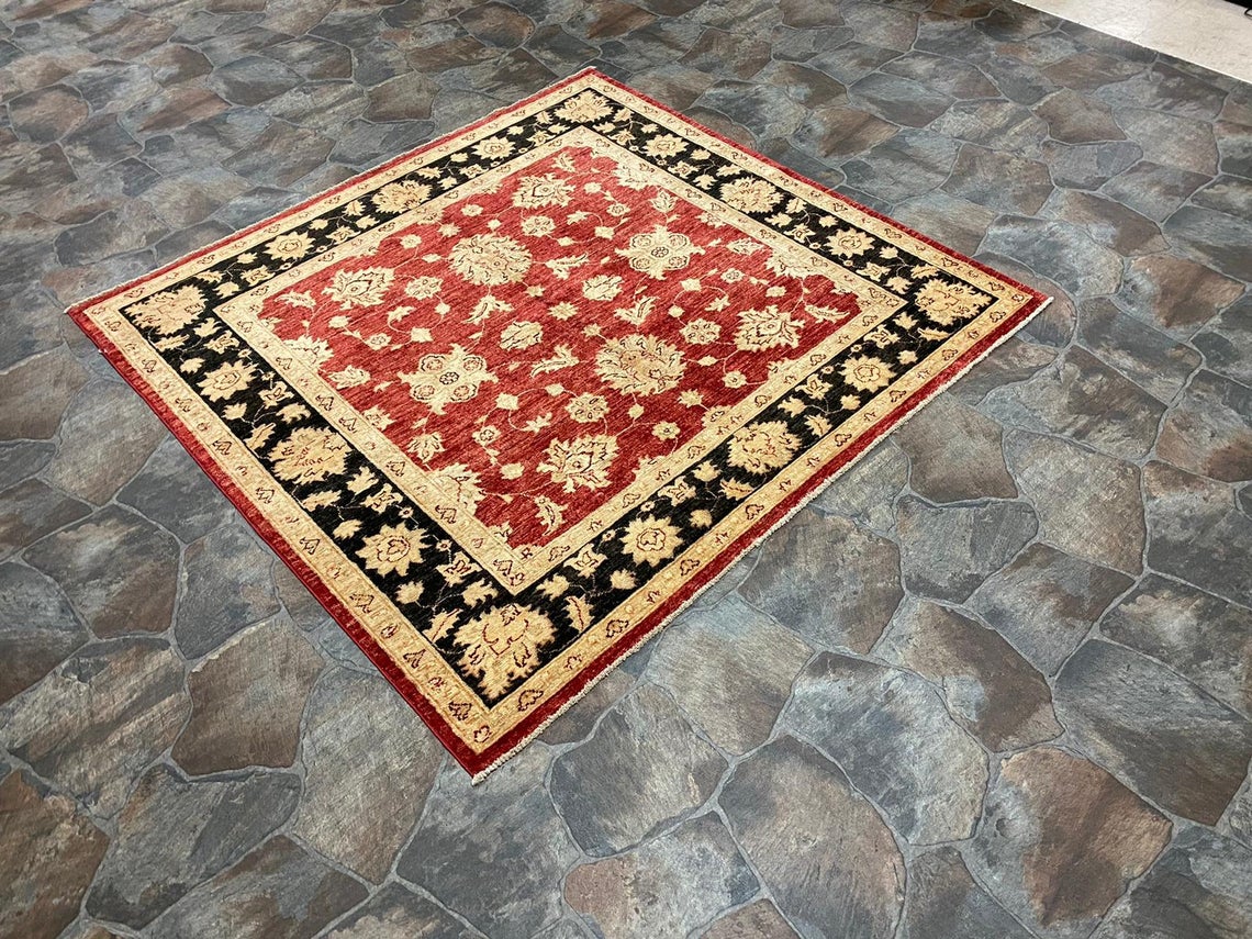 4x5 Red and Black Turkish Oushak Rug