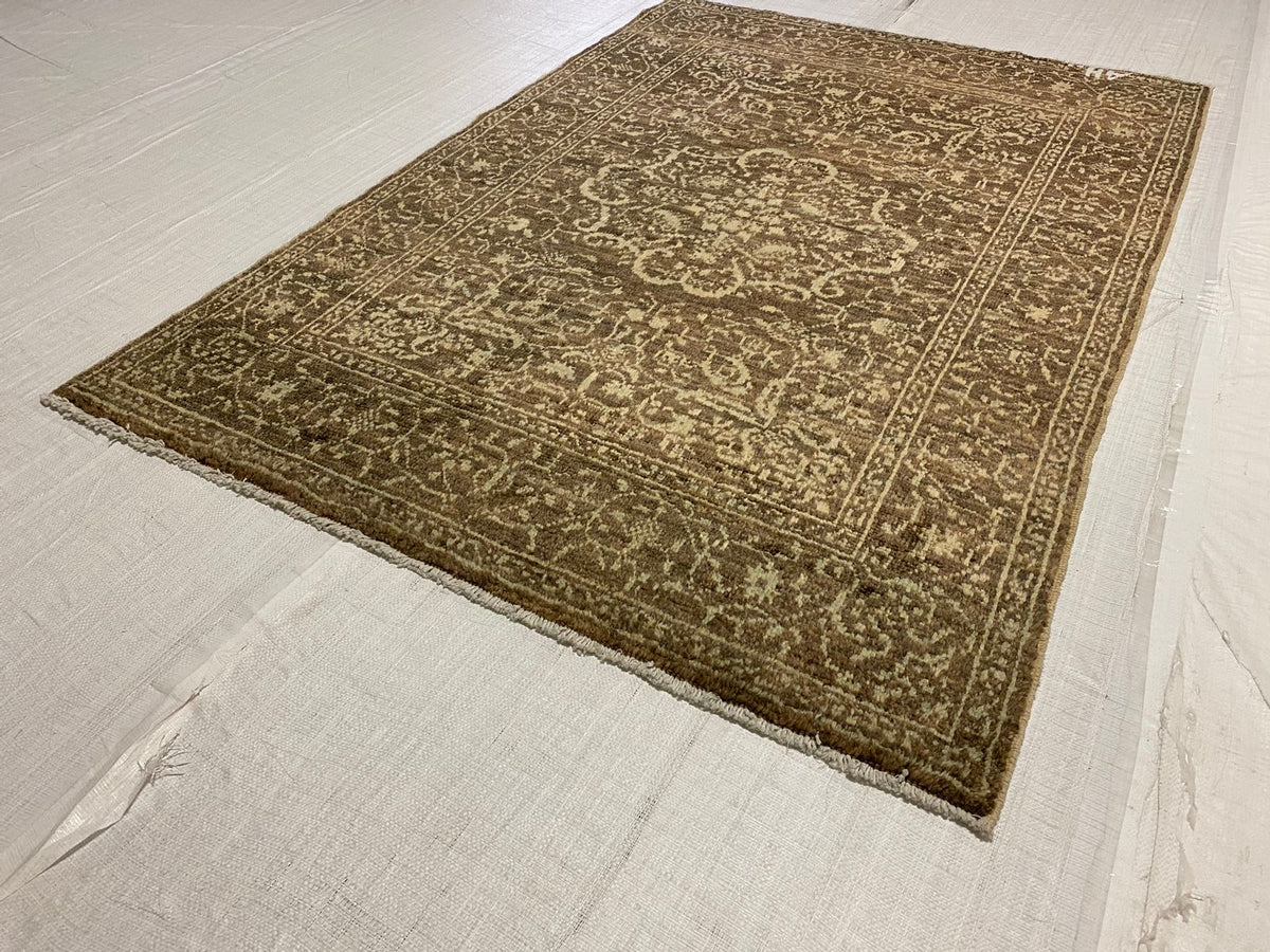 4x6 Brown and Ivory Anatolian Tribal Rug