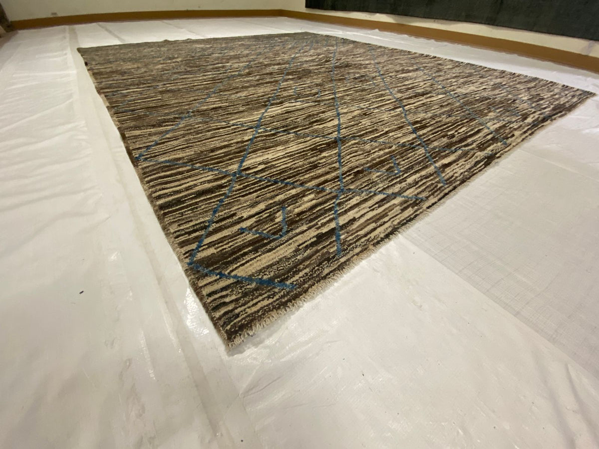 8x10 Brown and Blue Modern Contemporary Rug