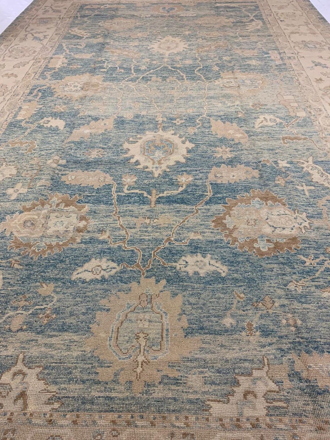 11x18 Blue and Ivory Turkish Oushak Rug