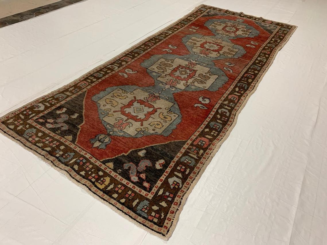 4x10 Rust and Brown Turkish Tribal Runner