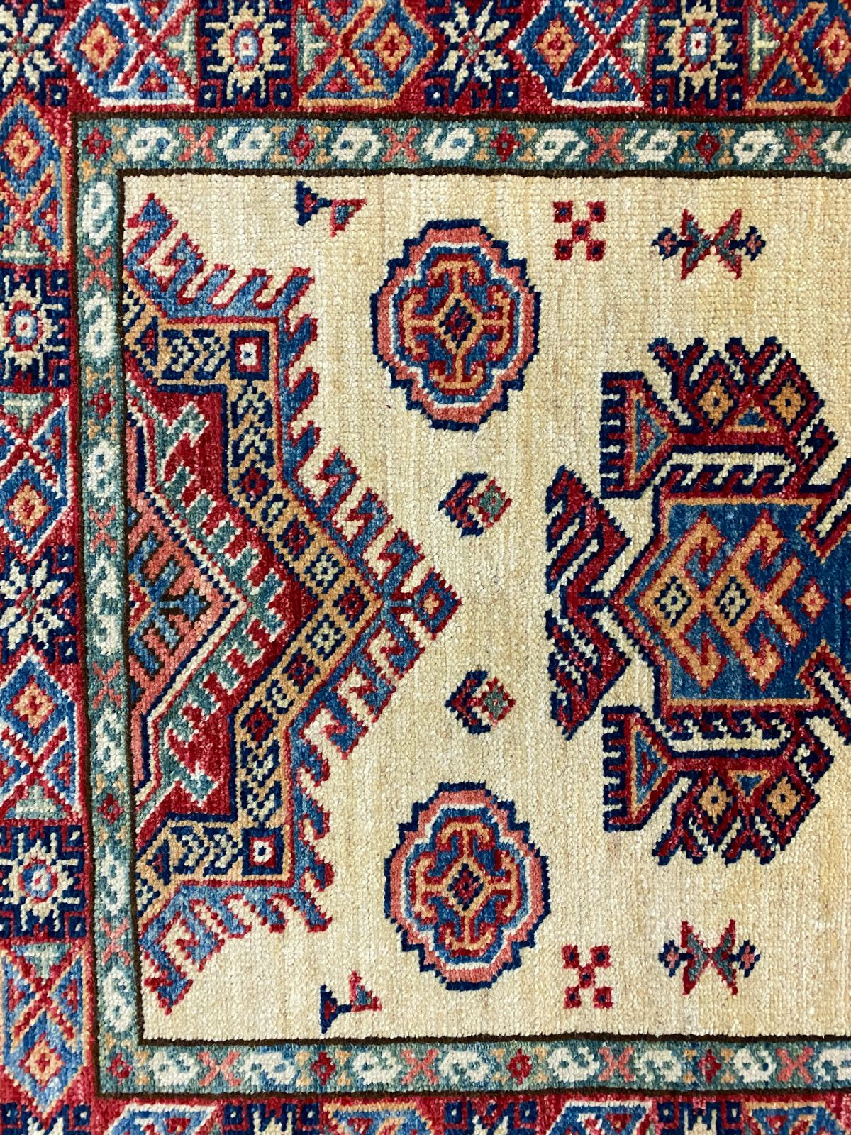 3x8 Ivory and Red Kazak Tribal Runner