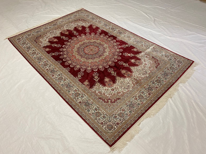 5x8 Red and Off-White Turkish Antep Rug