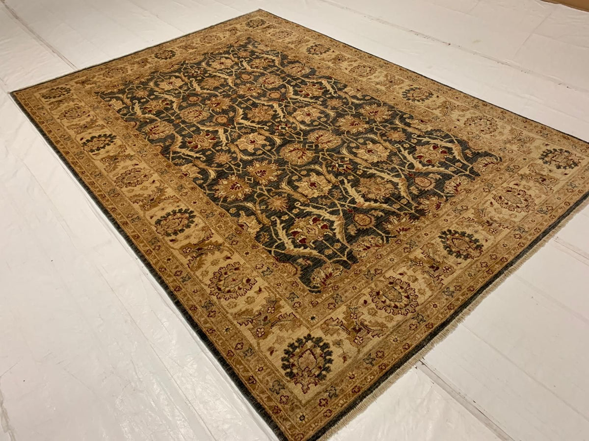 6x9 Gray and Ivory Turkish Oushak Rug