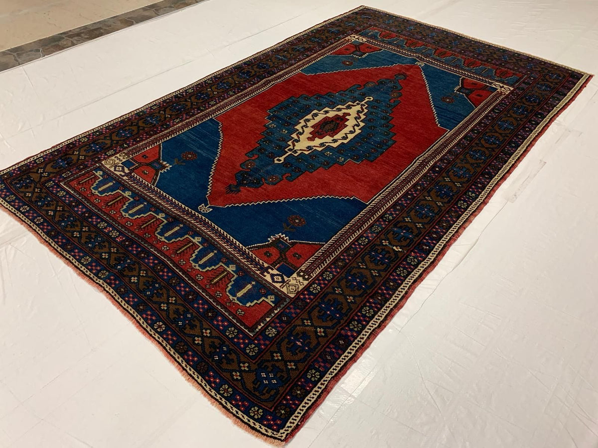 5x8 Red and Navy Turkish Tribal Rug