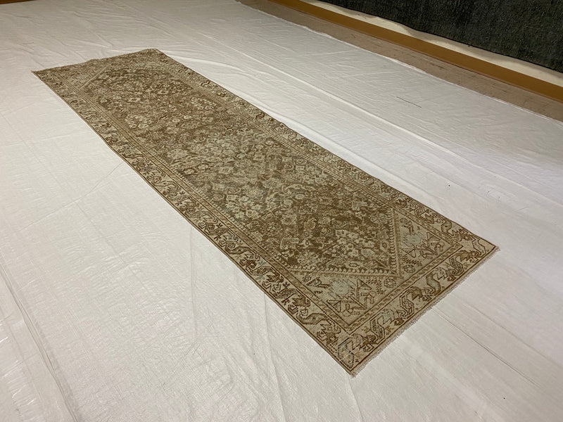3x10 Brown and Ivory Turkish Oushak Runner