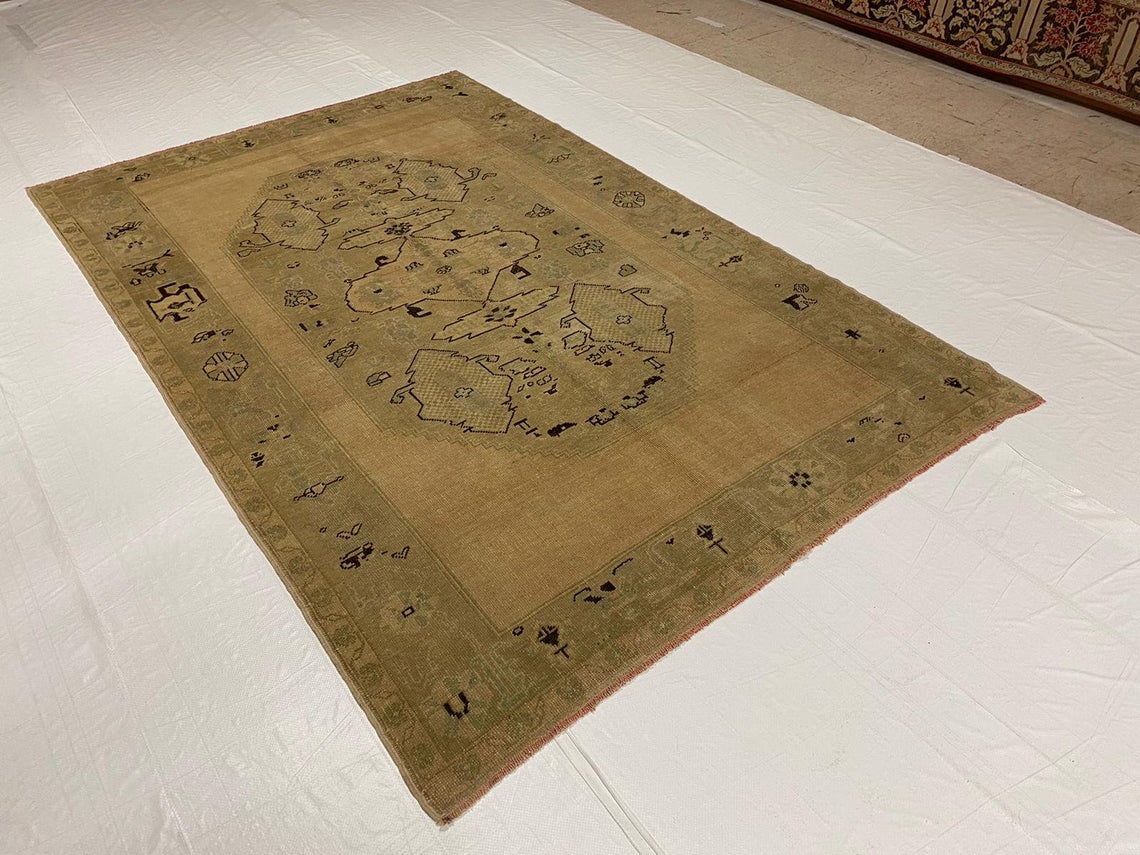6x9 Beige and Brown Turkish Tribal Rug