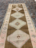 Vintage Handmade 5x11 Brown and Beige Anatolian Turkish Tribal Distressed Area Rug