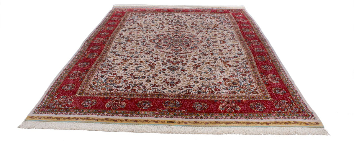 8x12 Ivory and pınk Turkish Silk Rug