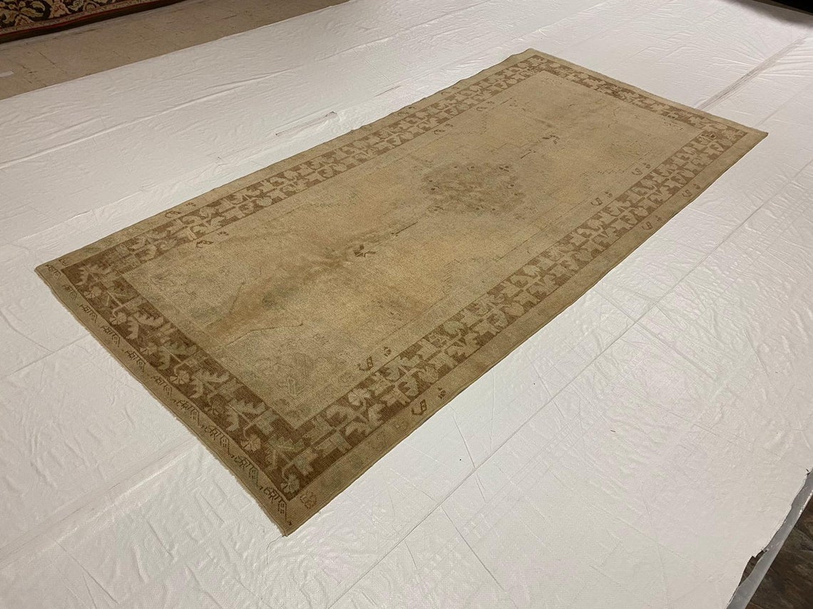 4x9 Ivory and Brown Turkish Tribal Runner