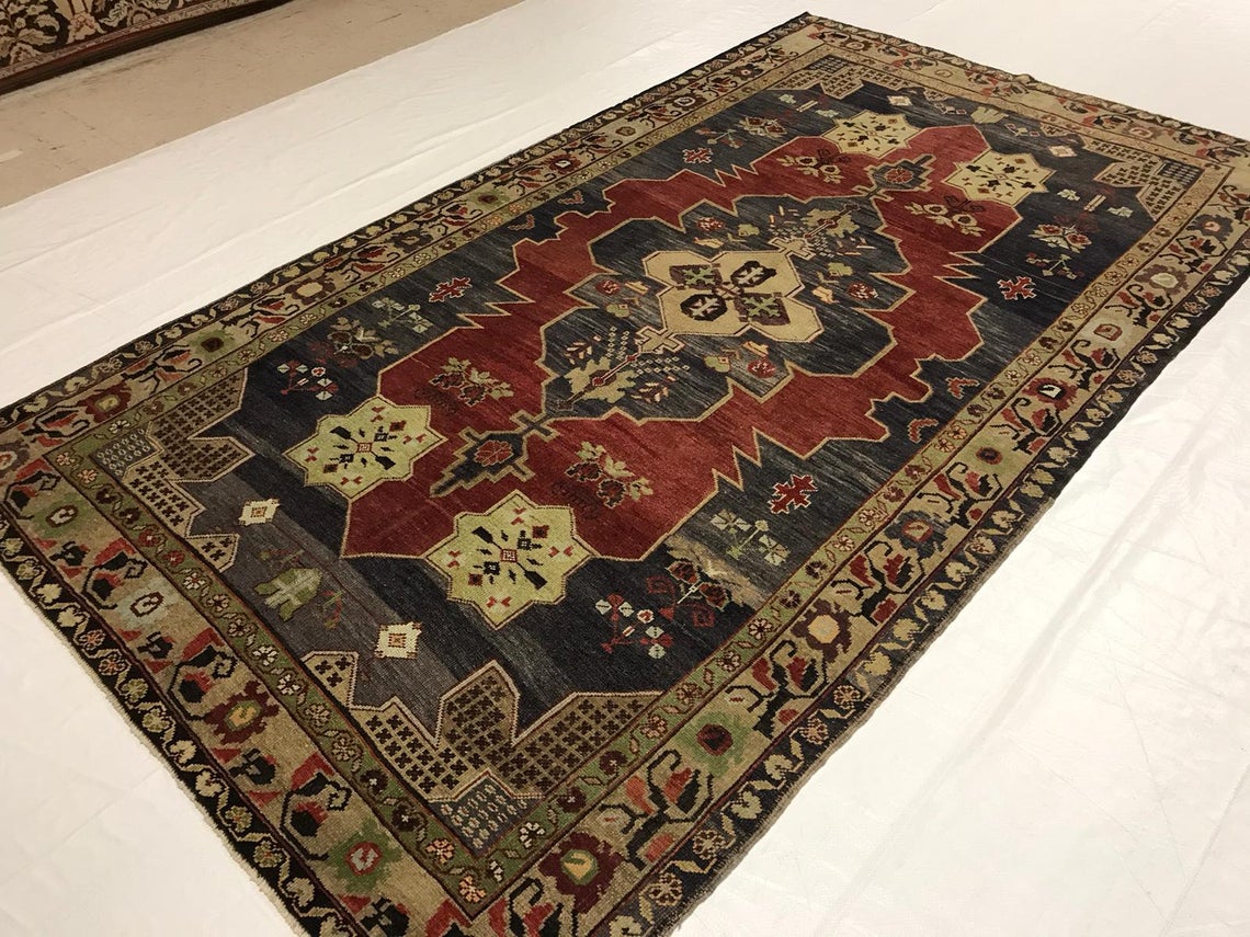 5x9 Red and Purple Turkish Tribal Rug