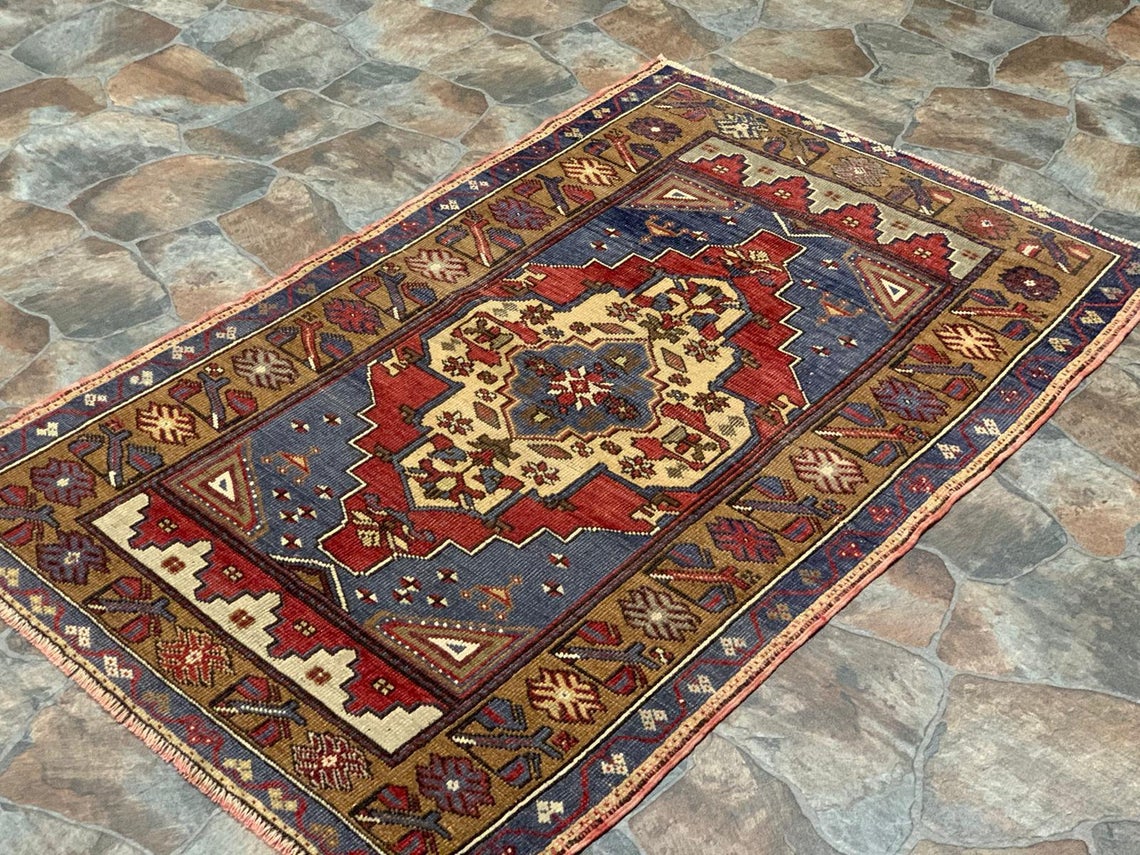 3x5 Red and Green Turkish Tribal Rug