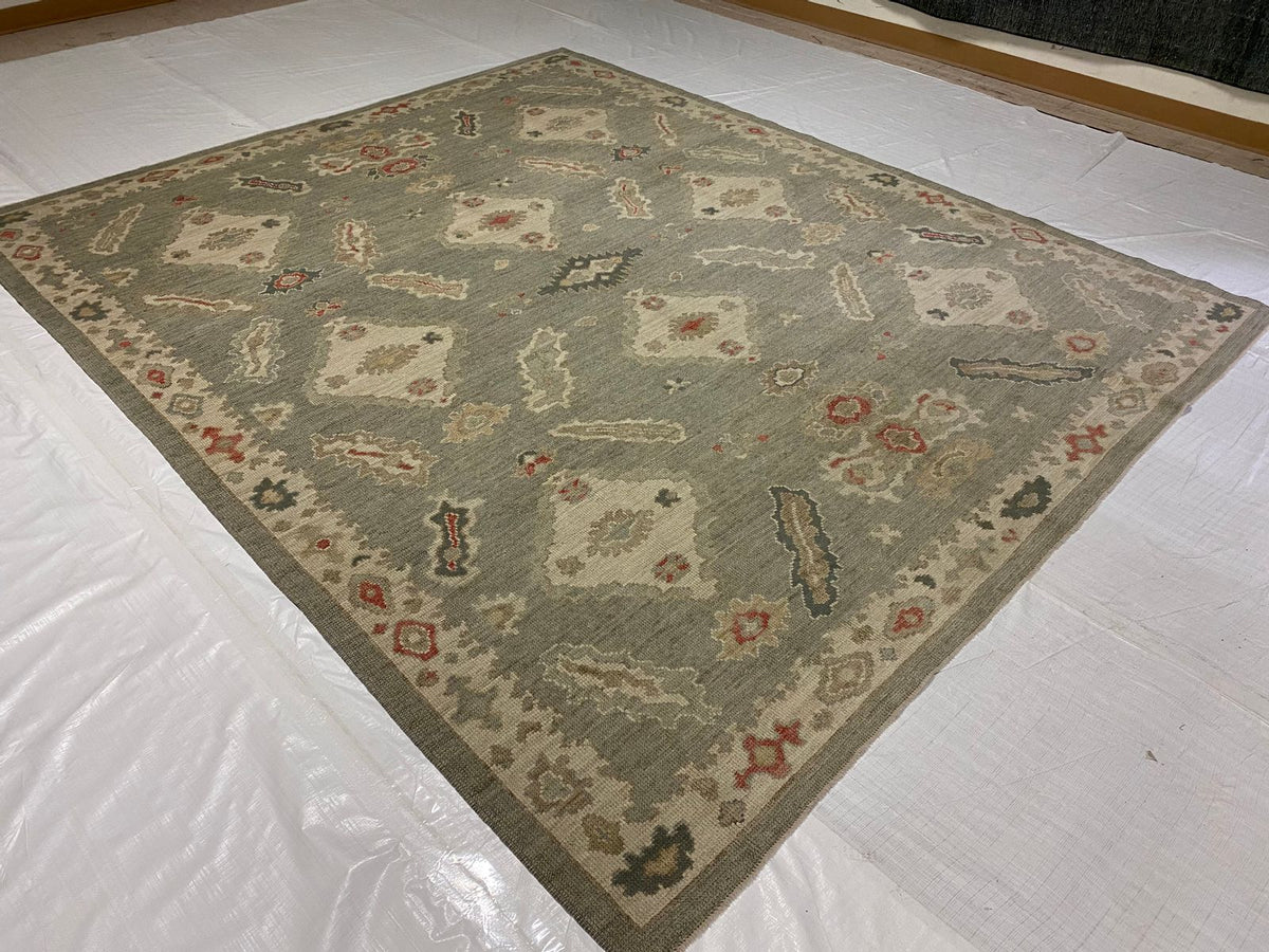 9x10 Gray and Ivory Turkish Oushak Rug