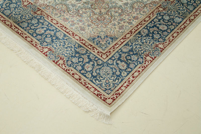 7x10 Ivory and Blue Turkish Antep Rug