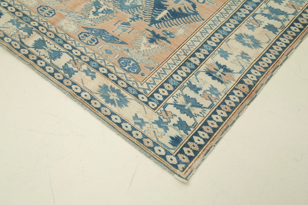 7x8 Pink and Blue Turkish Tribal Rug