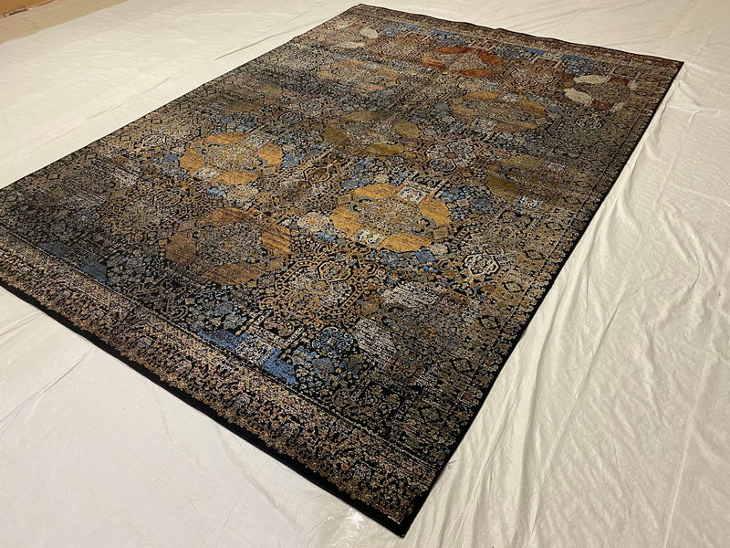 7x9 Black and Multi-color Turkish Antep Rug