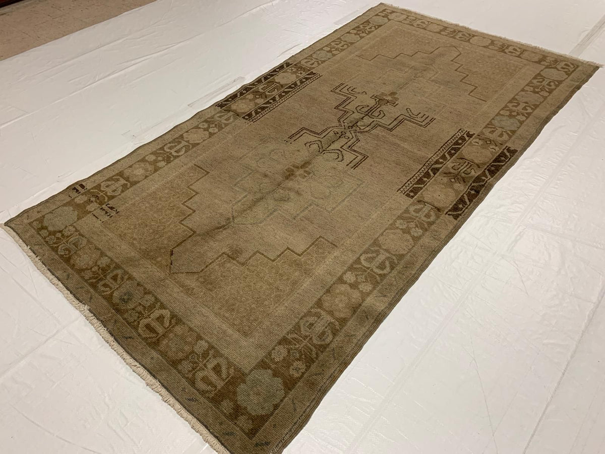 4x8 Ivory and Brown Turkish Tribal Runner