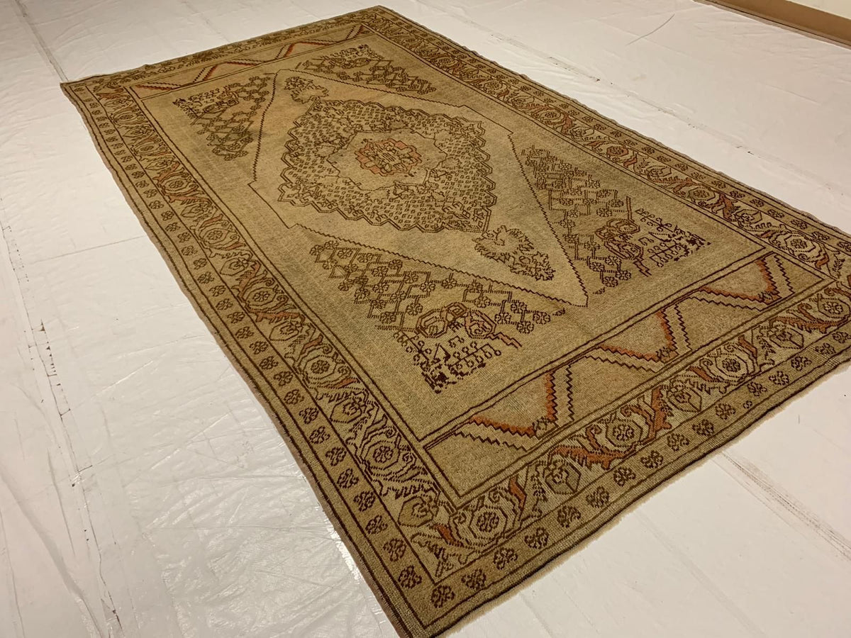6x10 Ivory and Ivory Turkish Tribal Rug