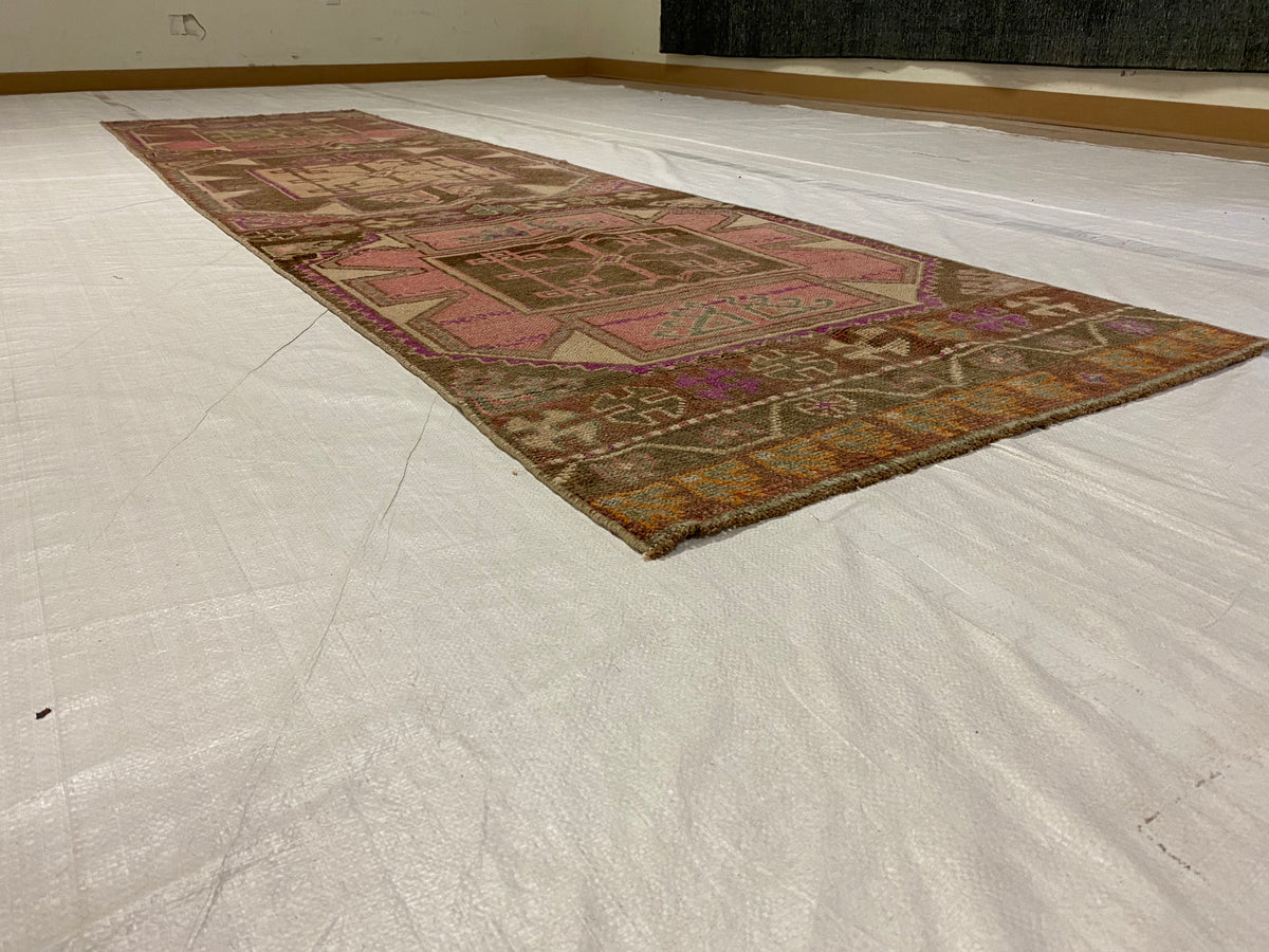 3x12 Brown and Pink Turkish Tribal Runner