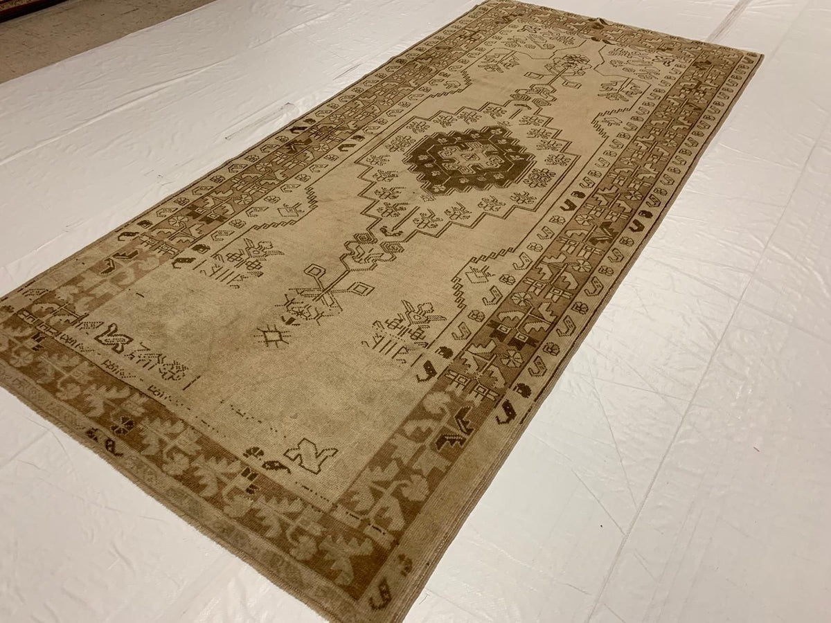 5x10 Ivory and Brown Turkish Tribal Runner