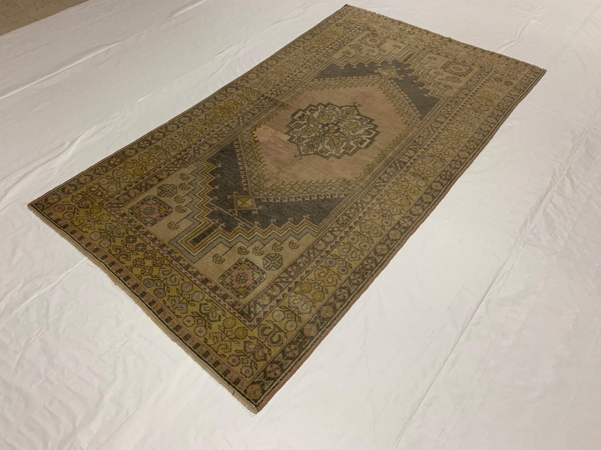 4x7 Blue and Gold Turkish Tribal Rug