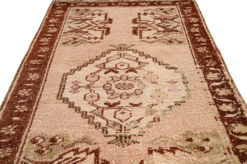 1x3 Beige and Red Turkish Tribal Rug