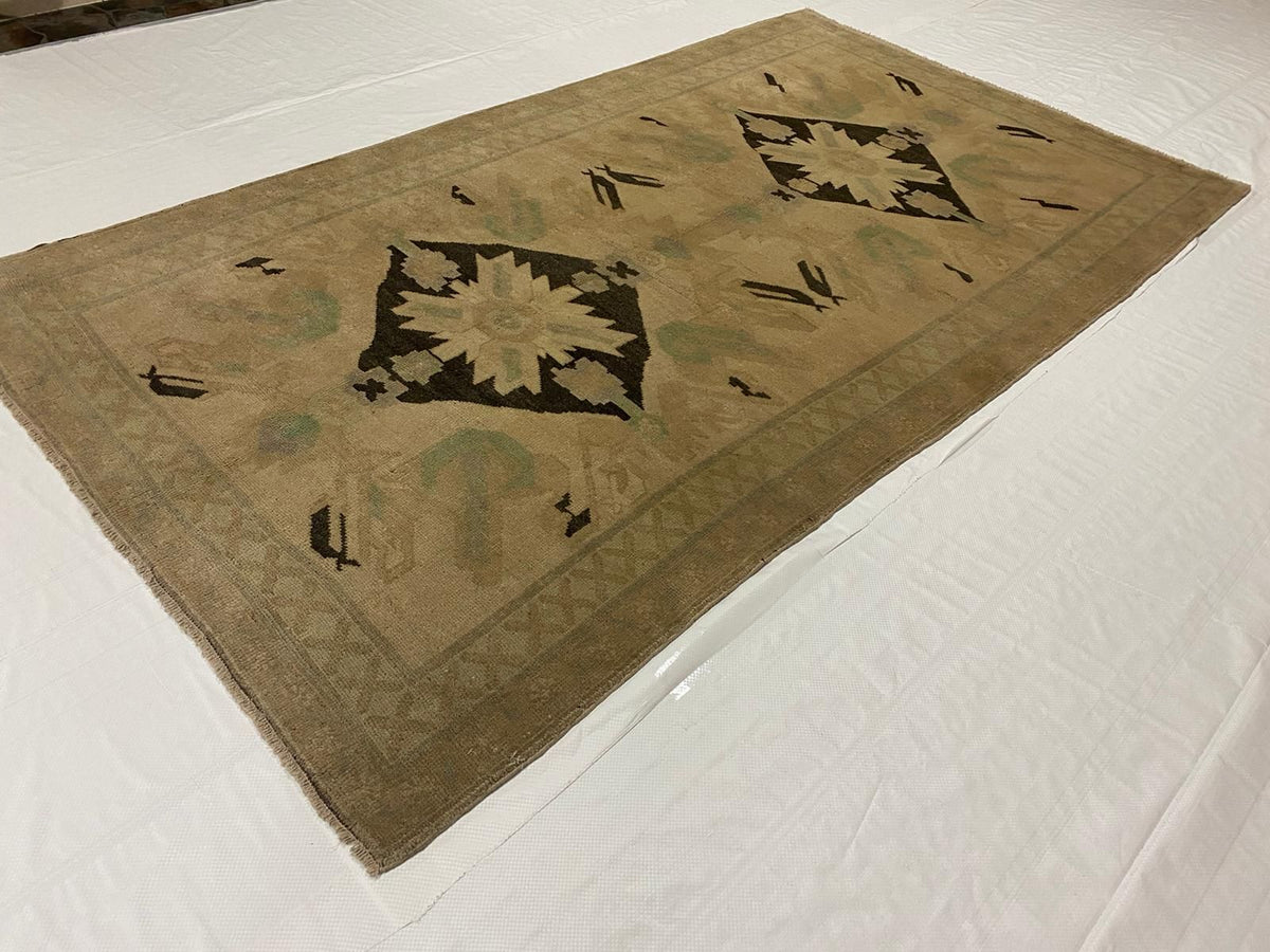 5x8 Black and Ivory Turkish Tribal Rug