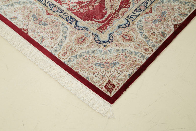 7x10 Red and Ivory Turkish Antep Rug