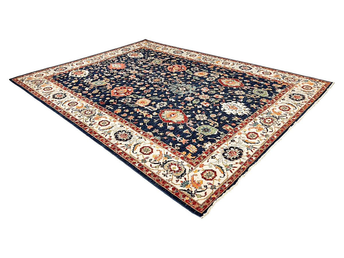 9x12 Navy and Beige Traditional Rug