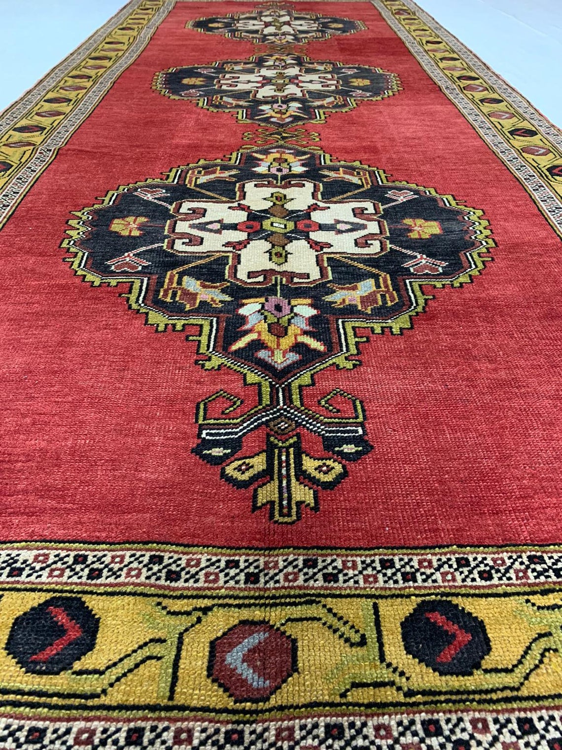 5x13 Gold and Red Turkish Tribal Runner