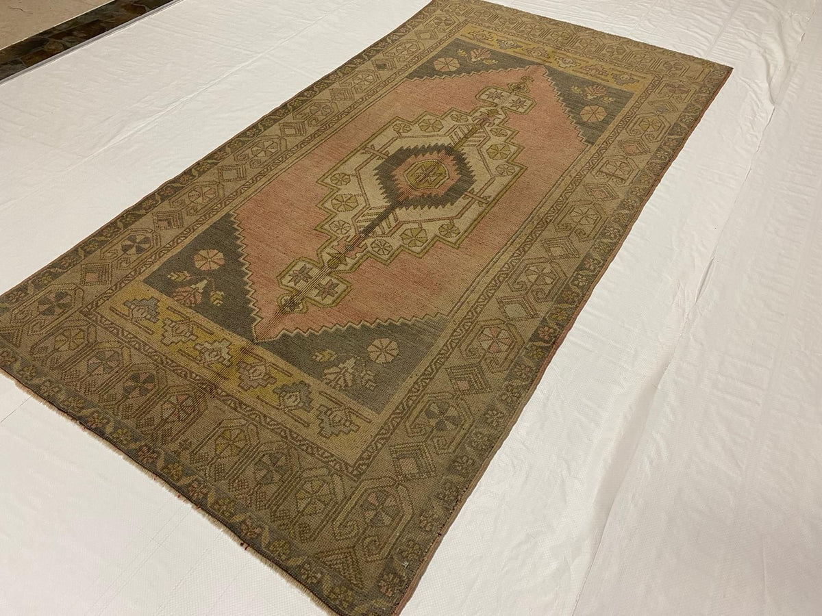 4x8 Pink and Green Turkish Tribal Rug