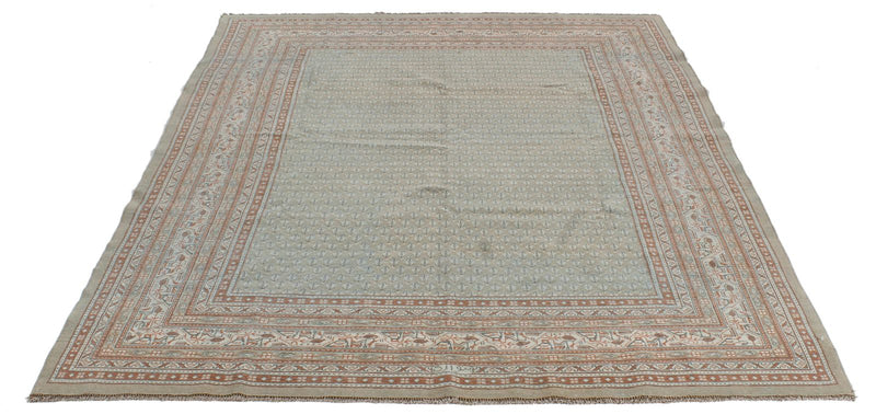 6x8 Beige and Rust Persian Kashan Distressed Area Rug