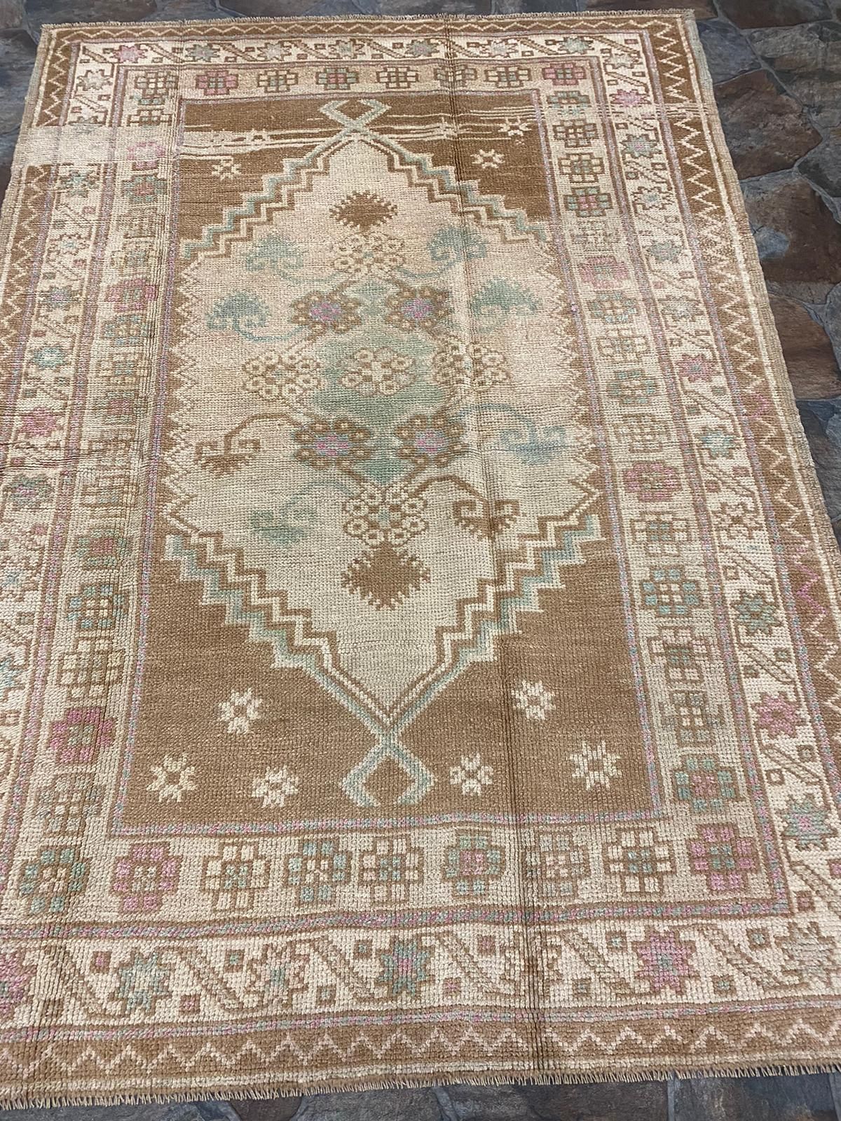 4x6 Beige and Brown Turkish Tribal Rug
