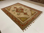 6x9 Ivory and Red Turkish Milas Rug