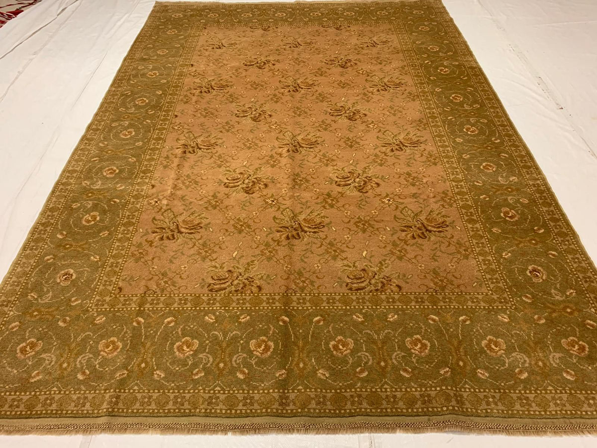 7x10 Gold and Green Turkish Oushak Rug