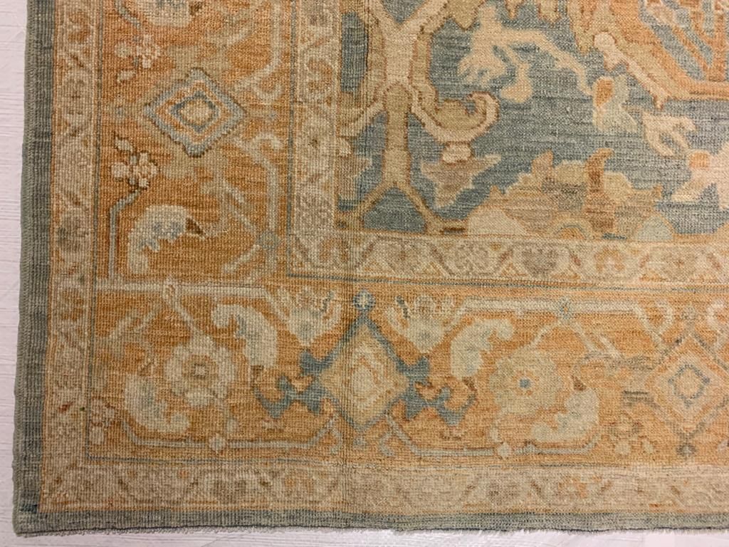 8x10 Light Blue and Rust Turkish Oushak Rug