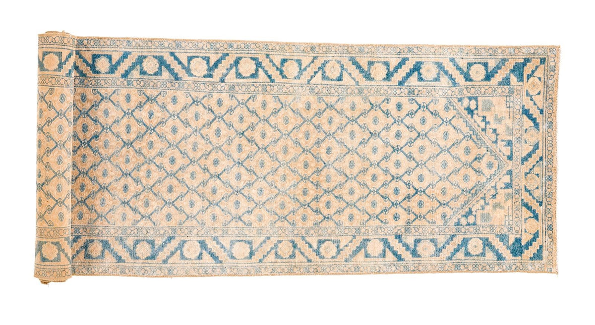 2x9 Beige and Blue Persian Tribal Rug