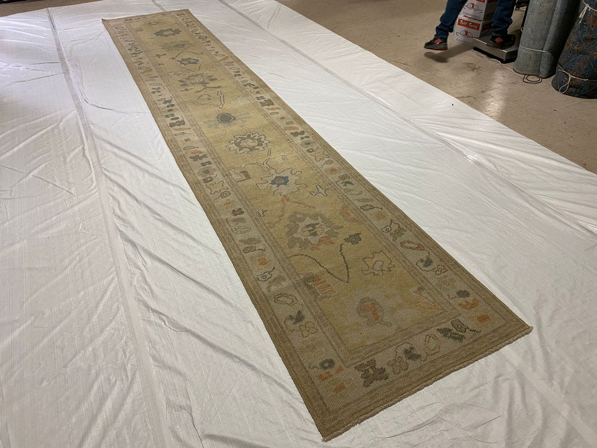 3x17 Gold and Ivory Turkish Oushak Runner