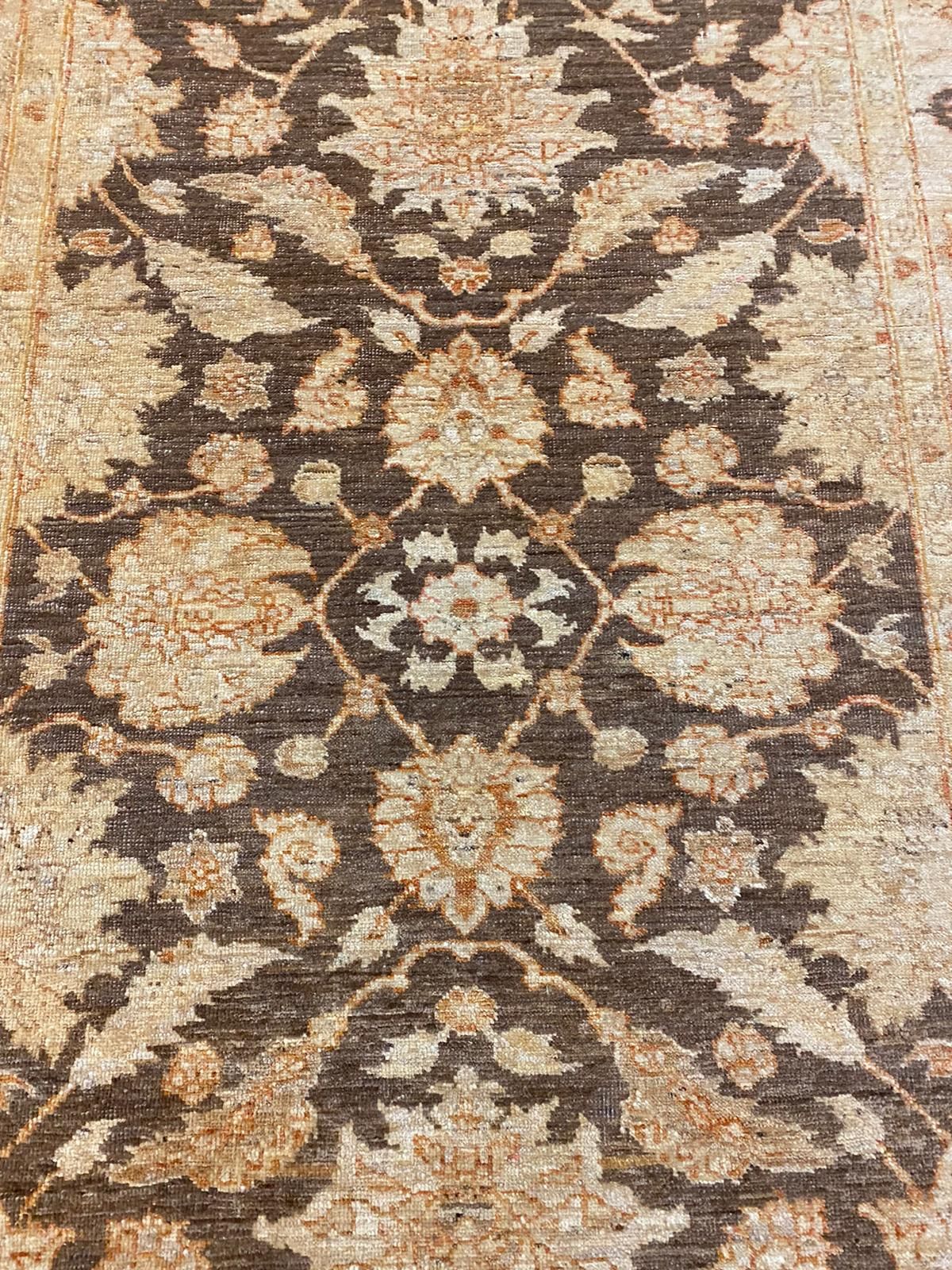 4x10 Brown and Ivory Turkish Oushak Runner