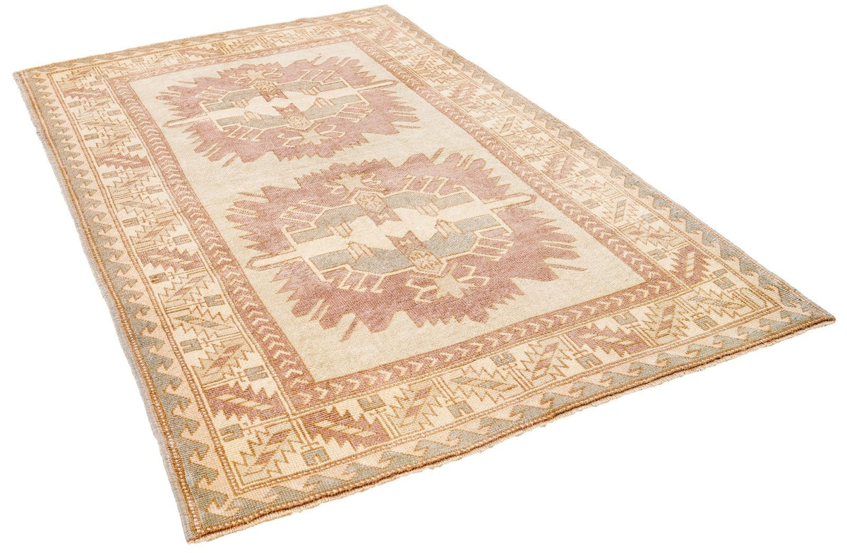4x7 Beige and Brown Anatolian Tribal Rug