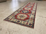 3x10 Red and Ivory Kazak Tribal Runner